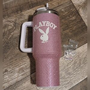 40oz Playboy Pink Rhinestone Tumbler with Handle